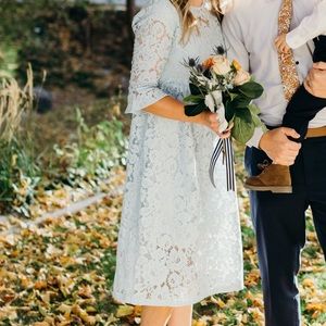 Blue lace dress with bell sleeves